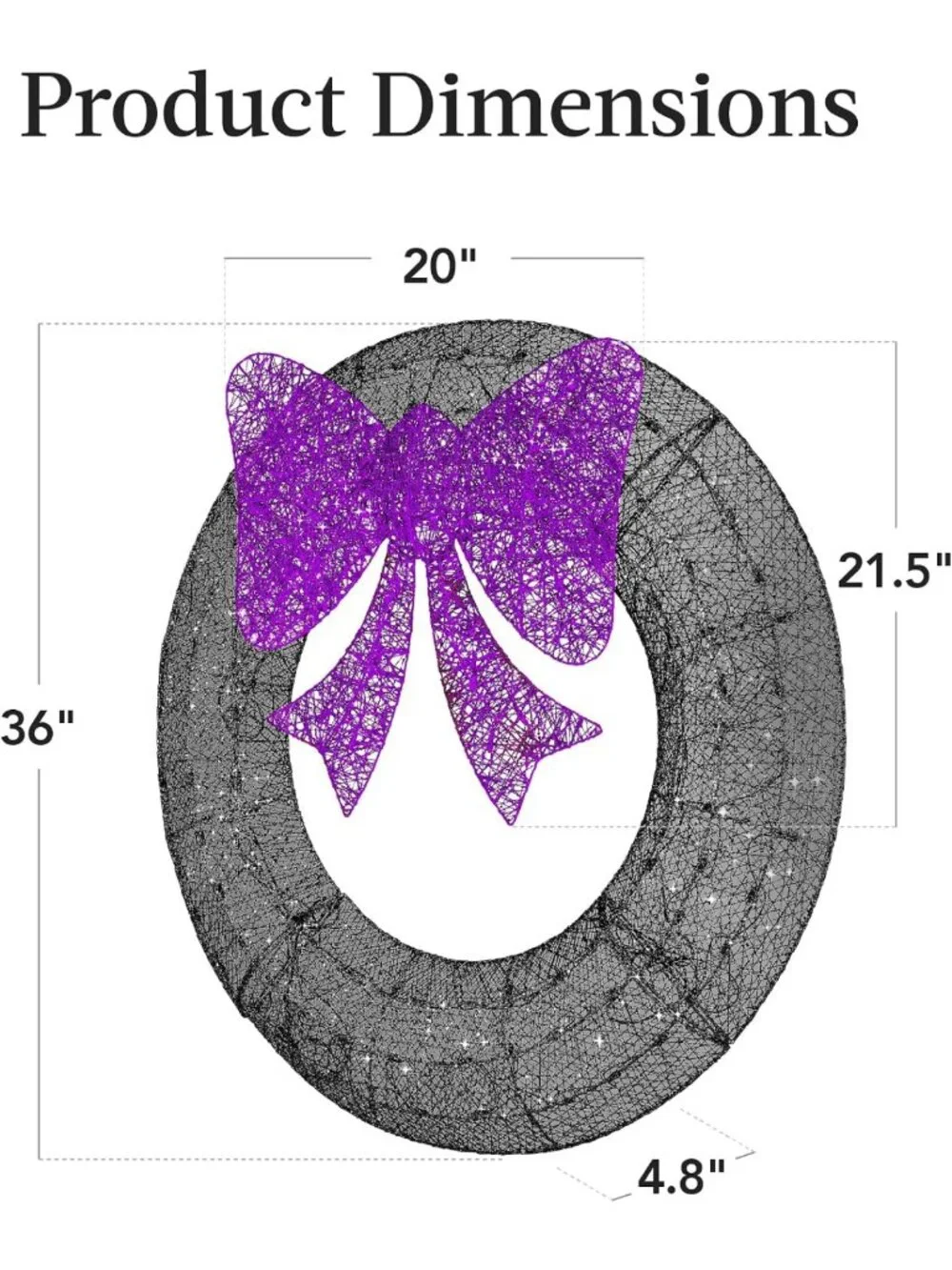 36in Pre-Lit Outdoor Halloween Wreath - LED Metal Holiday Decor, 120 Lights, Bow